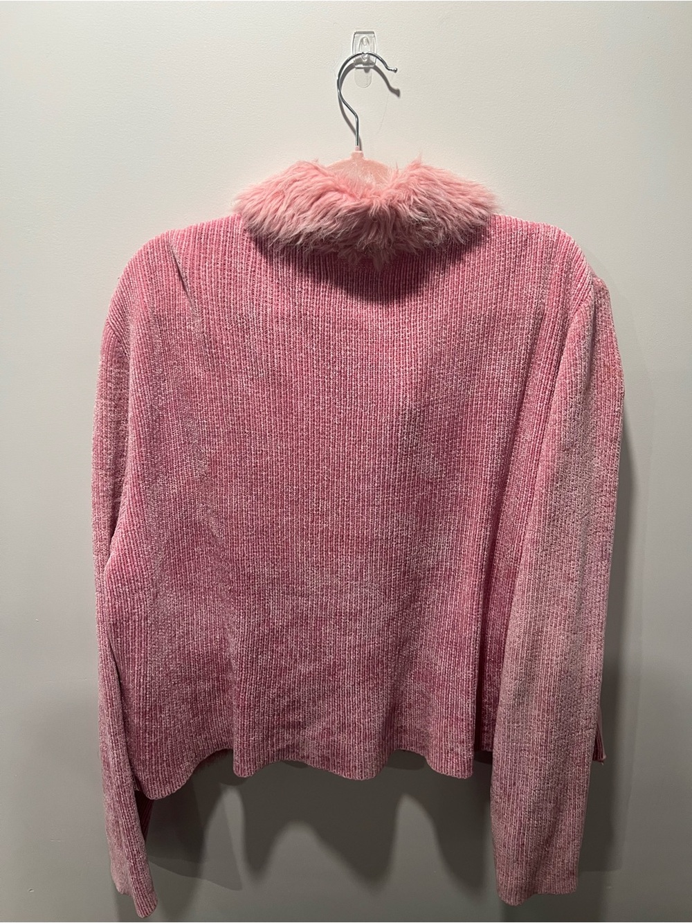 Women's Pink Teddy Jacket with Faux Fur Collar - Picture 3 of 6